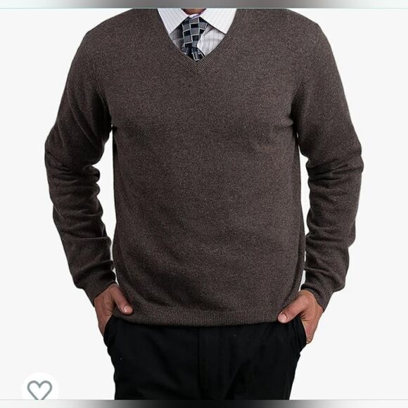 Lands'End L 42/44 Brown Lslv Knitted Merino Wool Blend V-neck Men's Sweater - Picture 1 of 8